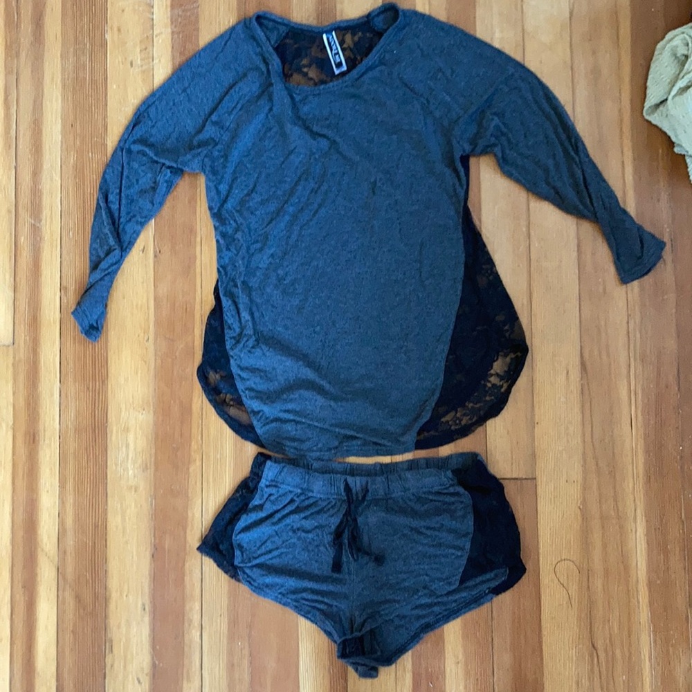 Grey fabric & black lace Adore Me sleep set 🖤 size XS